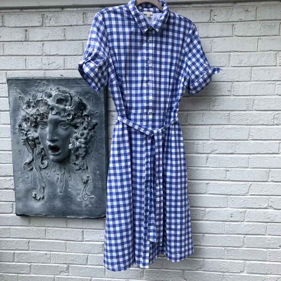 Talbots Blue Ruffled Smocked Midi Dress - Picture 3 of 14